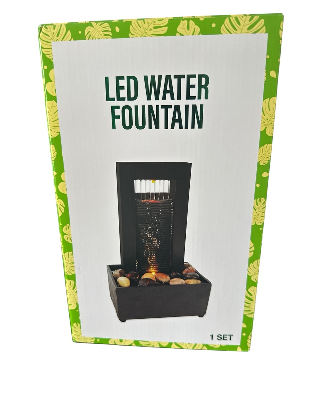 LED Water Fountain - Black with Multicolor Accent Stones